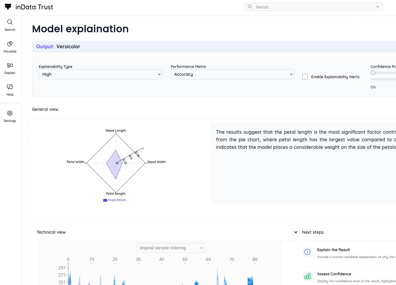 Model explanation Screenshot that shows how to explain the model